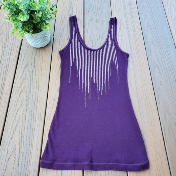 Express Tops - Express Sexy Basics Tank Top Purple Rhinestones S